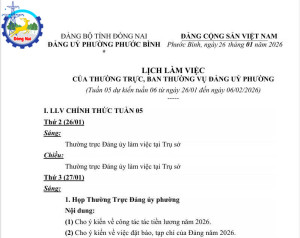 Lịch làm việc của TT, BTV Đảng ủy phường Tuần thứ 5/2026