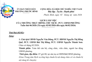 Lịch làm việc của HĐND & UBND phường Tuần thứ 06/2026
