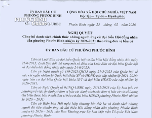 Công bố danh sách chính thức những người ứng cử Đại biểu HĐND phường Phước Bình nhiệm kỳ 2026 - 2031 theo từng đơn vị bầu cử