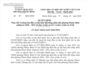 Thay thế Trưởng ban Bầu cử đại biểu Hội đồng nhân dân phường Phước Bình nhiệm kỳ 2026 – 2031 tại đơn vị bầu cử số 2 và đơn vị bầu cử số 06