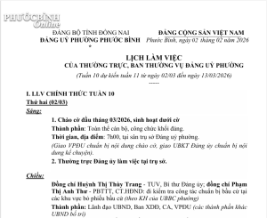 Lịch làm việc của TT, BTV Đảng ủy phường Tuần thứ 10/2026