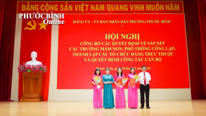 Phước Bình công bố các Quyết định thành lập trường học, kiện toàn tổ chức đảng và cán bộ quản lý sau sắp xếp