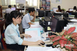 Cán bộ Văn phòng Đăng ký đất đai tỉnh làm thủ tục liên quan đến điều chỉnh thông tin đất đai.