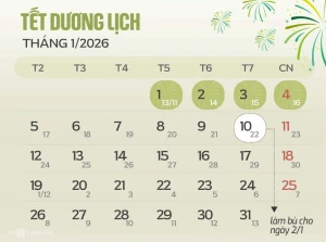 Thông báo hoán đổi ngày làm việc dịp nghỉ Tết Dương lịch năm 2026