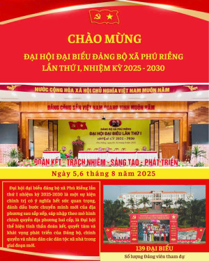Chào mừng Đại hội Đại biểu Đảng bộ xã Phú Riềng lần thứ I,...