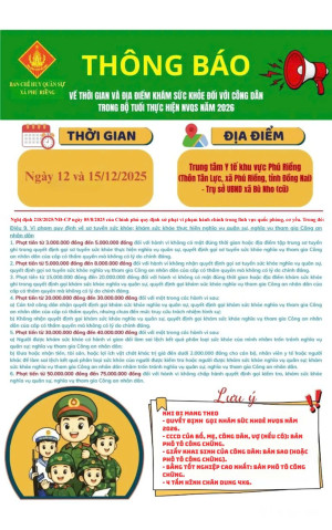 Thông báo thời gian và địa điểm khám sức khỏe