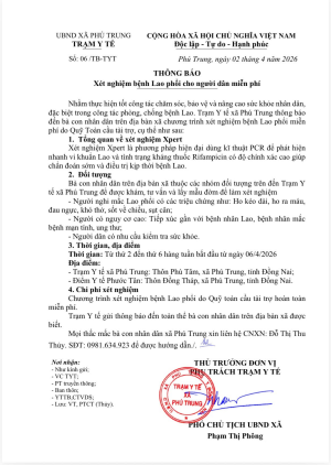 Thông báo Xét nghiệm bệnh Lao phổi cho người dân miễn phí