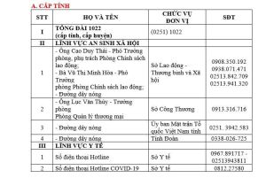 DANH SÁCH ĐƯỜNG DÂY NÓNG VỀ AN SINH XÃ HỘI VÀ Y TẾ CỦA TỈNH VÀ CÁC HUYỆN, THÀNH PHỐ TRÊN ĐỊA BÀN TỈNH ĐỒNG NAI