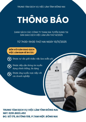 THÔNG BÁO: Tổ chức Sàn giao dịch việc làm tỉnh Đồng Nai tháng 11 năm 2025