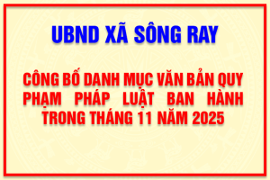 UBND xã Sông Ray công bố danh mục văn bản quy phạm pháp luật ban hành trong tháng 11 năm 2025
