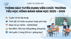 THÔNG BÁO TUYỂN DỤNG VIÊN CHỨC TRƯỜNG TIỂU HỌC HỒNG BÀNG NĂM HỌC 2025 – 2026