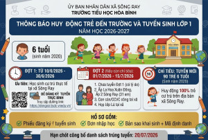 [THÔNG BÁO] TRƯỜNG TIỂU HỌC HÒA BÌNH TUYỂN SINH LỚP 1 NĂM HỌC 2026-2027