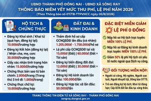 TRUNG TÂM PHỤC VỤ HÀNH CHÍNH CÔNG XÃ SÔNG RAY THÔNG BÁO NIÊM YẾT MỨC THU PHÍ, LỆ PHÍ NĂM 2026