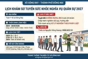 THÔNG BÁO KHÁM SƠ TUYỂN SỨC KHỎE NGHĨA VỤ QUÂN SỰ VÀ THỰC HIỆN NGHĨA VỤ THAM GIA CÔNG AN NHÂN DÂN NĂM 2027 - XÃ SÔNG RAY