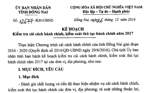 Kế hoạch 12677/KH-UBND ngày 26/12/2015 của UBND tỉnh Đồng Nai về kiểm tra cải cách hành chính, kiểm soát thủ tục hành chính năm 2017