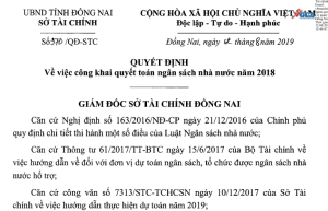 Quyết định công khai quyết toán NS Sở Tài chính năm 2018