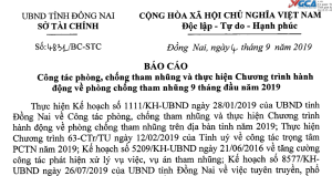 Báo cáo công tác PCTN và thực hiện Chương trình hành động PCTN 9 tháng đầu năm 2019