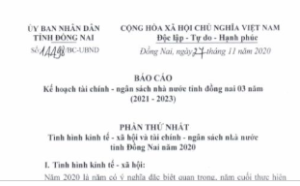 Báo cáo Kế hoạch tài chính - ngân sách tỉnh Đồng Nai 03 năm 2021 - 2023
