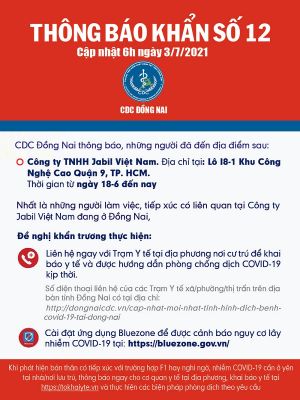 Thông báo khẩn tìm người ở Đồng Nai có liên quan đến công ty Jabil Việt Nam tại TP.Thủ Đức