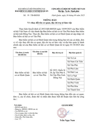 Thông báo thay đổi tên cơ quan, địa chỉ trụ sở làm việc