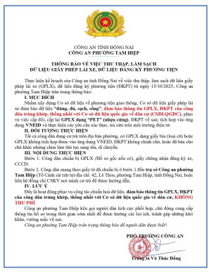 CÔNG AN PHƯỜNG THÔNG BÁO THU THẬP THÔNG TIN GPLX