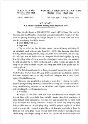 UBND phường Tam Hiệp ban Hành Kế hoạch về cải cách hành...