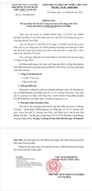 KẾT QUẢ THI TUYỂN DỤNG VIÊN CHỨC DVTH 2026