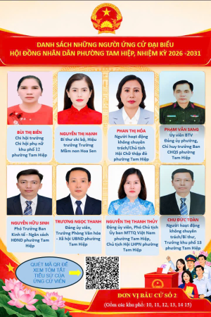TIỂU SỬ TÓM TẮT CỦA NGƯỜI ỨNG CỬ ĐẠI BIỂU HỘI ĐỒNG NHÂN DÂN PHƯỜNG TAM HIỆP NHIỆM KỲ 2026-2031- Đơn vị bầu cử số 02