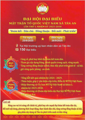 Chào mừng Đại hội đại biểu MTTQVN xã Tân An lần thứ I, nhiệm kỳ 2025-2030
