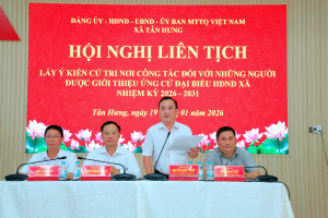 XÃ TÂN HƯNG TỔ CHỨC HỘI NGHỊ LẤY Ý KIẾN CỬ TRI NƠI CÔNG TÁC ĐỐI VỚI NGƯỜI ỨNG CỬ ĐẠI BIỂU HĐND XÃ NHIỆM KỲ 2026–2031