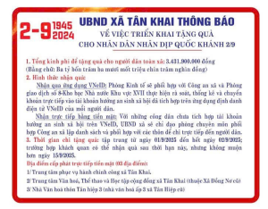 XÃ TÂN KHAI THÔNG BÁO THỜI GIAN VÀ ĐỊA ĐIỂM TẶNG QUÀ CHO NHÂN DÂN NHÂN DỊP KỶ NIỆM  80 NĂM CÁCH MẠNG THÁNG TÁM VÀ QUỐC KHÁNH 2/9/2025