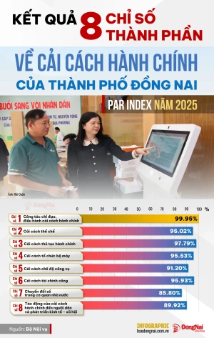 [Infographic] Kết quả 8 chỉ số thành phần về cải cách hành chính (PAR INDEX) năm 2025 của Đồng Nai ra sao?