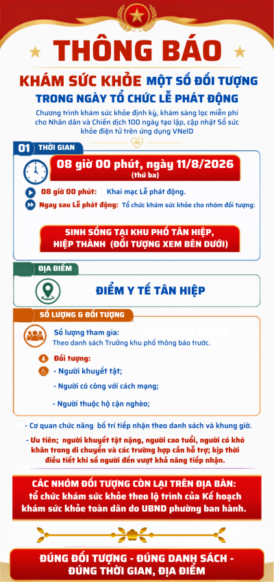 THỐNG BÁO KHÁM SỨC KHỎE MỘT SỐ ĐỐI TƯỢNG TRONG NGÀY TỔ CHỨC...