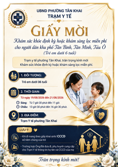 GIẤY MỜI  Khám sức khỏe Trẻ em dưới 6 tuổi