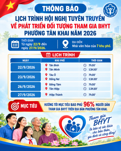 PHƯỜNG TÂN KHAI TRIỂN KHAI TỔ CHỨC HỘI NGHỊ TUYÊN TRUYỀN VỀ PHÁT TRIỂN ĐỐI TƯỢNG THAM GIA BHYT NĂM 2026