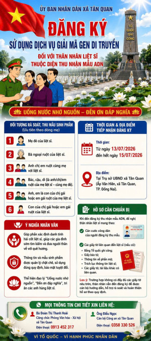 UBND XÃ TÂN QUAN THÔNG BÁO Thực hiện công tác thu nhận mẫu ADN phục vụ xác định danh tính hài cốt liệt sĩ còn thiếu thông tin