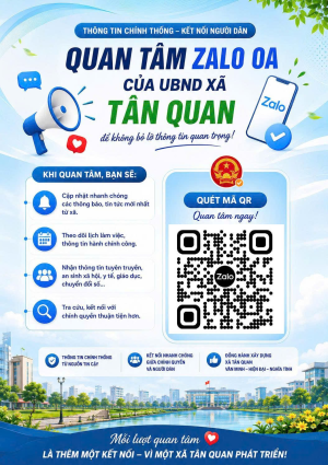QUAN TÂM TRANG ZALO OA XÃ TÂN QUAN ĐỂ KHÔNG BỎ LỠ THÔNG TIN...