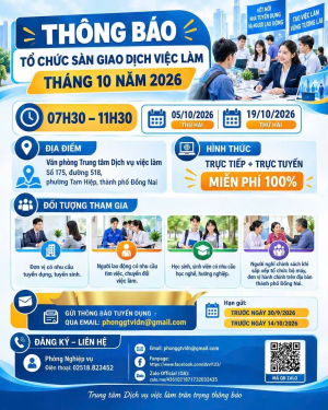 THÔNG BÁO TỔ CHỨC SÀN GIAO DỊCH VIỆC LÀM THÁNG 10 NĂM 2026