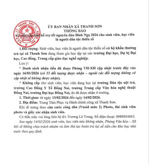 ỦY BAN NHÂN XÃ THANH SƠN THÔNG BÁO