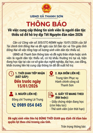 UBND XÃ THANH SƠN THÔNG BÁO