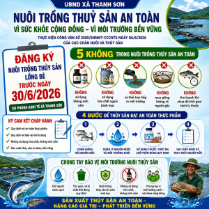 THÔNG BÁO ĐẾN CÁC TỔ CHỨC, CÁ NHÂN NUÔI TRỒNG THỦY SẢN LỒNG BÈ TRÊN ĐỊA BÀN XÃ THANH SƠN