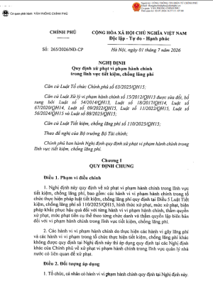 CHÍNH PHỦ BAN HÀNH NGHỊ ĐỊNH SỐ 265/2026/NĐ-CP NGÀY...