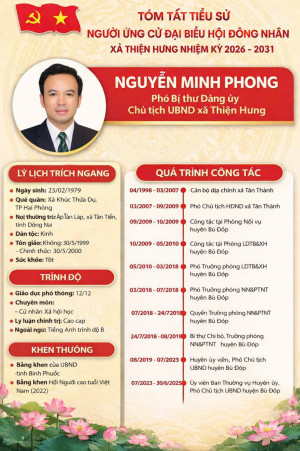 TIỂU SỬ NGƯỜI ỨNG CỬ ĐẠI BIỂU HỘI ĐỒNG NHÂN DÂN XÃ THIỆN HƯNG NHIỆM KỲ 2026-2031