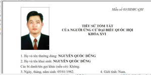 TIỂU SỬ TÓM TẮT NGƯỜI ỨNG CỬ ĐẠI BIỂU QUỐC HỘI KHÓA XVI