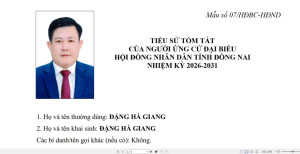 TIỂU SỬ TÓM TẮT NGƯỜI ỨNG CỬ ĐẠI BIỂU HỘI ĐỒNG NHÂN DÂN TỈNH ĐỒNG NAI NHIỆM KỲ 2026 - 2031