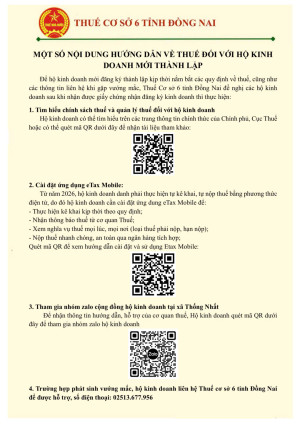 MỘT SỐ NỘI DUNG HƯỚNG DẪN VỀ THUẾ ĐỐI VỚI HỘ KINH  DOANH MỚI...
