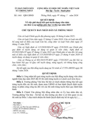 QUYẾT ĐỊNH Về việc phê duyệt kết quả tuyển dụng viên chức các đơn vị sự nghiệp giáo dục và đào tạo năm 2025