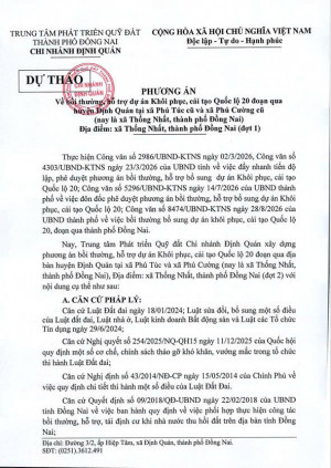Phương án về bồi thường, hỗ trợ dự án Khôi phục, cải tạo...