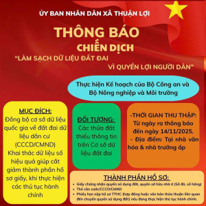Xã Thuận Lợi phát động chiến dịch “Làm sạch dữ liệu đất đai – Vì quyền lợi người dân”