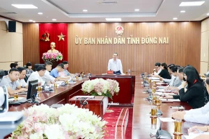 Ủy viên Ban Thường vụ Tỉnh ủy, Phó Chủ tịch UBND tỉnh Đồng Nai Lê Trường Sơn phát biểu chỉ đạo tại buổi làm việc. Ảnh: Hải Yến